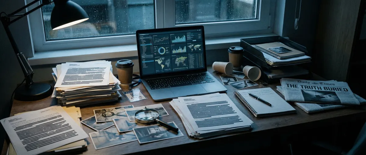 黑料视频 - 调查记者工作台场景